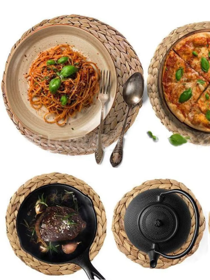 Handgewebte runde Rattan-Tischsets im Boho-Stil, hitzebeständig, Durchmesser: 18 cm - Bild 3
