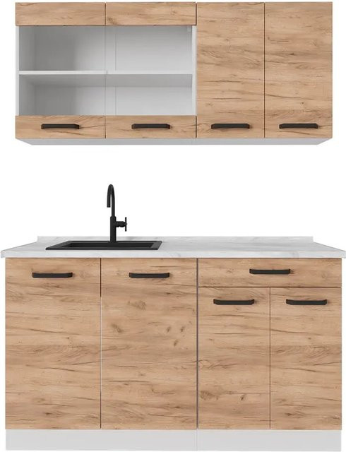 Vicco R-Line Singleküche Goldkraft Eiche Weiß Anthrazit B/T/H: 140 x 60 x 81,6 cm - Bild 1