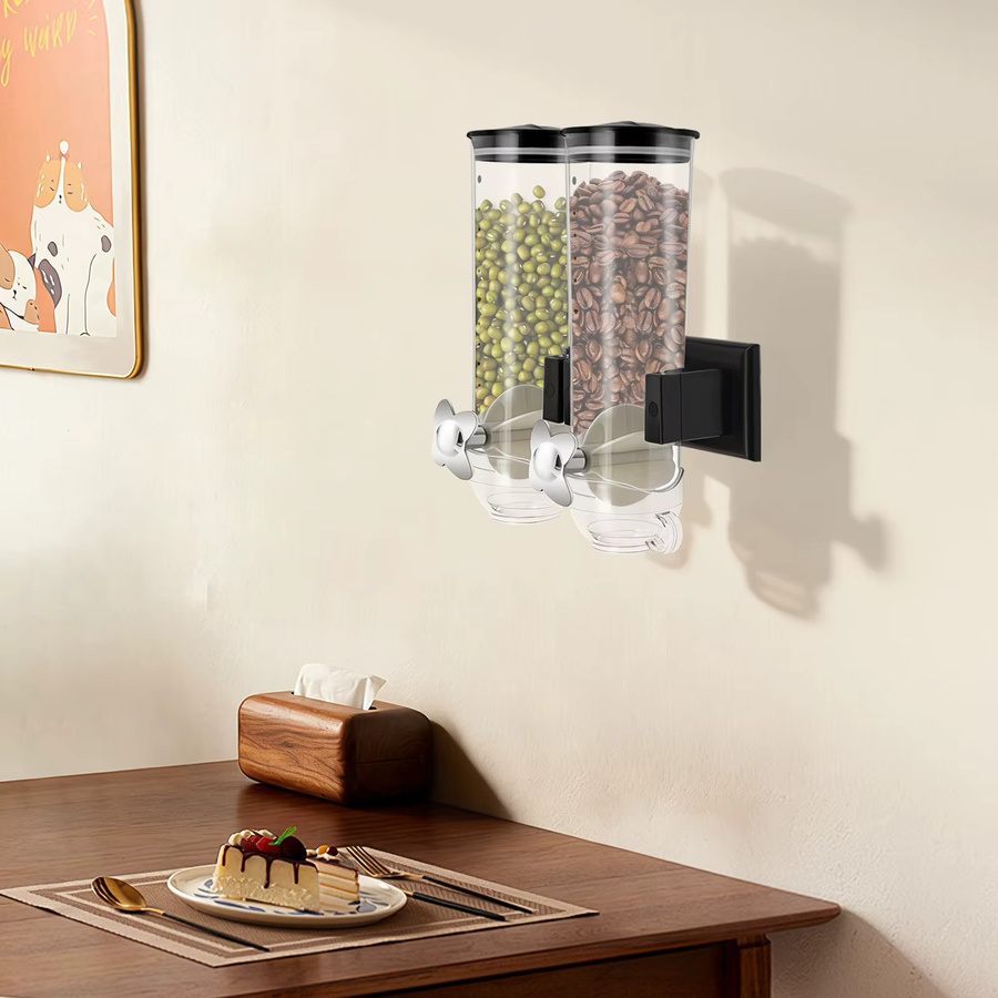 Bymaocar Doppelter Müsli-Spender für die Wand, 3 l Getreide-Spender in Schwarz - Bild 4