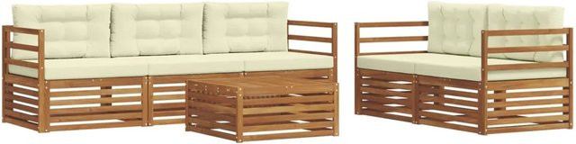 vidaXL Outdoor-Sofagarnitur 6-teilig aus Akazienholz mit Kissen in Natur und Creme - Bild 1
