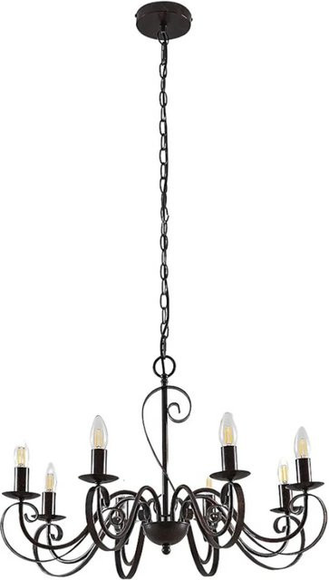 Lucande Kronleuchter Caleb 9620534 in Braun, 8-flammiger Landhausstil aus Metall für Flur und Wohnräume, E14, Höhe: 71,5 cm, Breite: 45,0 cm, Tiefe: 32,0 cm - Bild 1