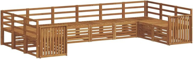 vidaXL Sofagarnitur aus Massivholz Akazie in Natur Braun, 10-teiliges U-Form Set mit Polstern und Armlehnen - Bild 1