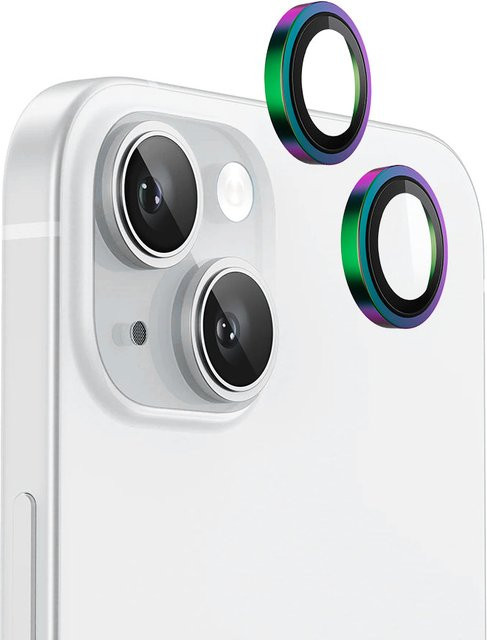 Blueo Rückkamera-Schutzfolie aus gehärtetem Glas mit Metal Frame für Apple iPhone 15 Plus und iPhone 15, mehrfarbig - Bild 1
