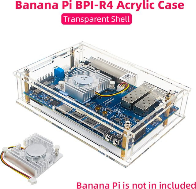 SHCHV Acryl-Gehäuse für Banana Pi BPI-R4 in Transparent mit optionalem PWN-Lüfter und aktivem oder passivem Kühler - Bild 1