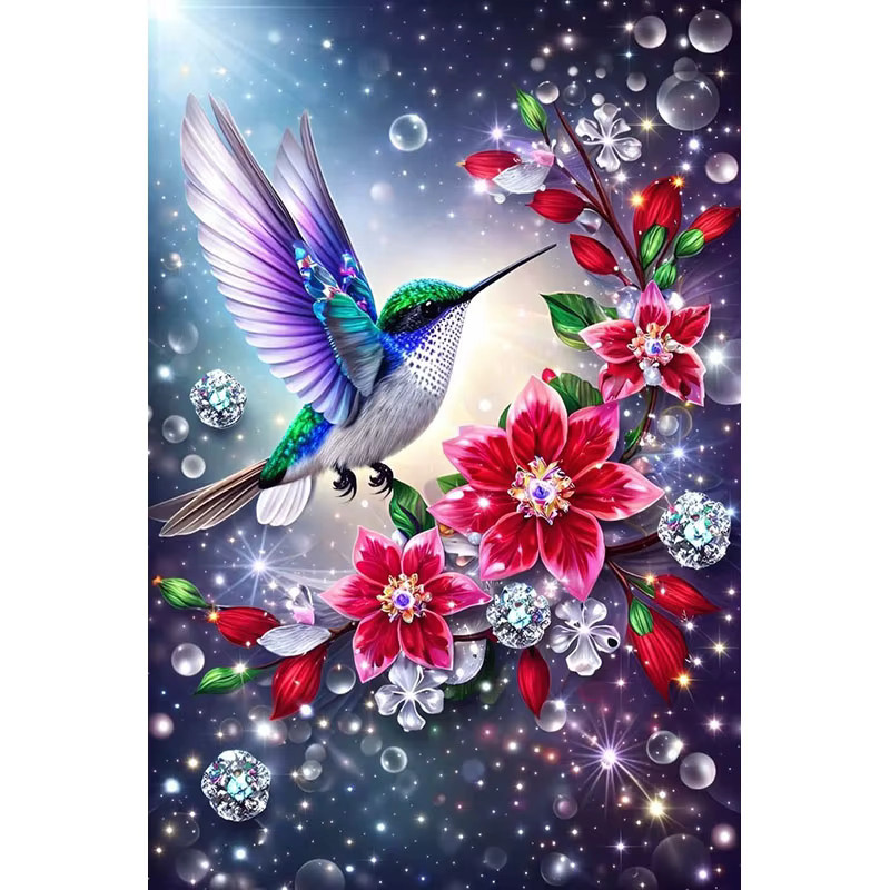 HUACAN Diamant-Mosaik Set mit Vogel und Blumen, rundes Kunsthandwerk in Multicolour, Durchmesser: 20 cm - Bild 3