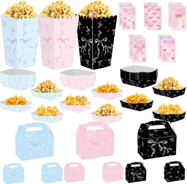Potdemiel Schleifen Popcornboxen aus Papier für Geburtstagsdekoration in Blau, Rosa und Schwarz - Bild 1