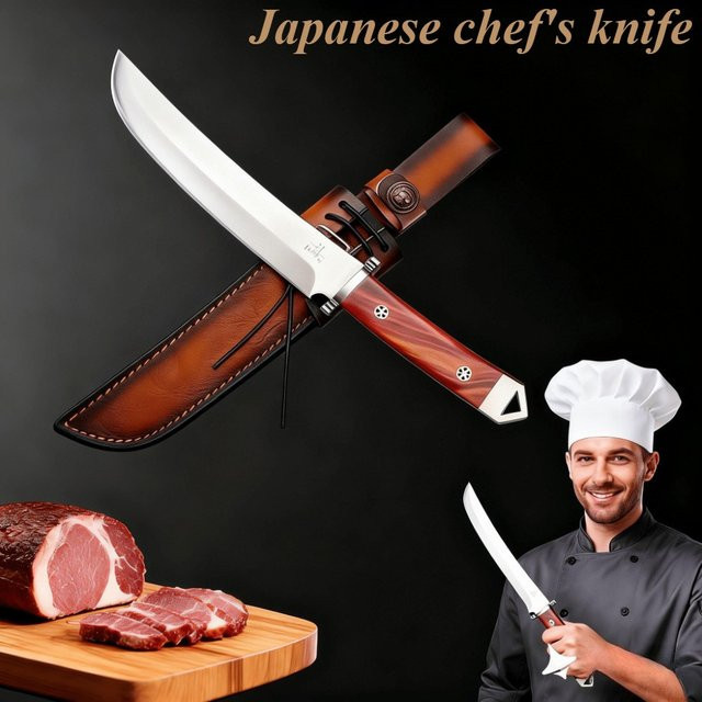 PLYS Japanisches Fleischermesser mit Edelstahlklinge und braunem Holzgriff - Bild 1