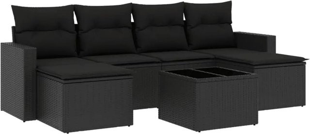 vidaXL 7-tlg Garten-Sofagarnitur aus Poly-Rattan mit Kissen in Schwarz Modell 83 - Bild 1