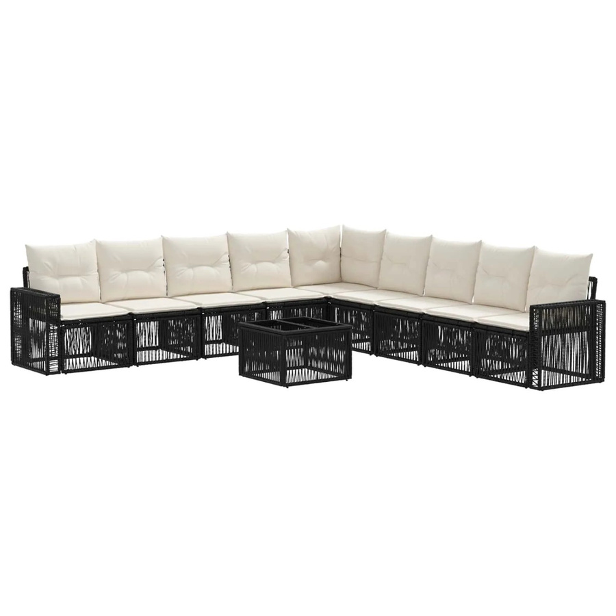 vidaXL Gartensofa-Set 10-teilig aus Poly-Rattan in Schwarz und Cremeweiß mit L-Form, Polsterkissen und Couchtisch für Garten und Terrasse - Bild 2