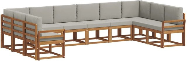 vidaXL Outdoor-Sofagarnitur aus Akazienholz in L-Form mit 10-teiligem Set, Farbe Natur und Hellgrau - Bild 1