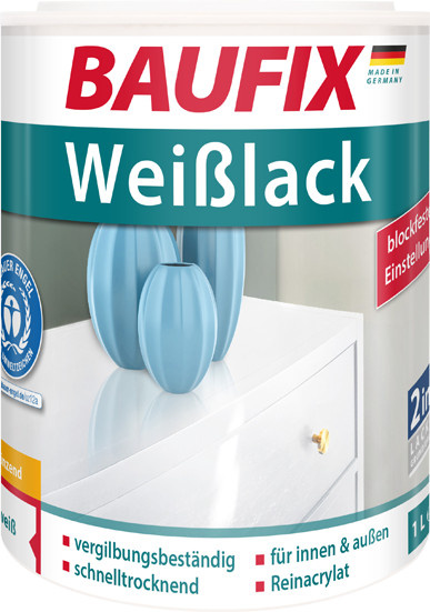 Baufix Weißlack 4er-Set für Holz, wasserbasiert, seidenglänzend, weiß - Bild 1
