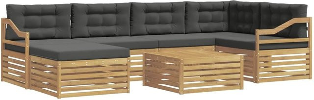 vidaXL Outdoor-Sofagarnitur 7-teilig in L-Form aus Akazienholz mit Kissen in Weiß und Anthrazit - Bild 1