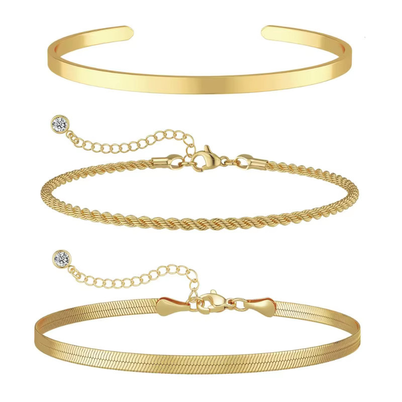 RUIYI Armband-Set, 14K vergoldet, Edelstahl, Gold, Damen, Mädchen - Bild 3