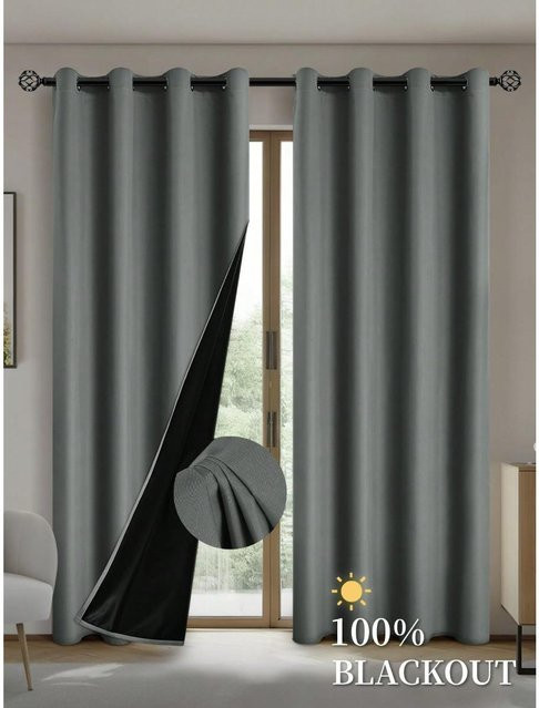 Yiran Furniture Verdunkelungsvorhang mit isoliertem Futter und Ösen, Grau, Breite: 100 cm, Höhe: 130 cm - Bild 1