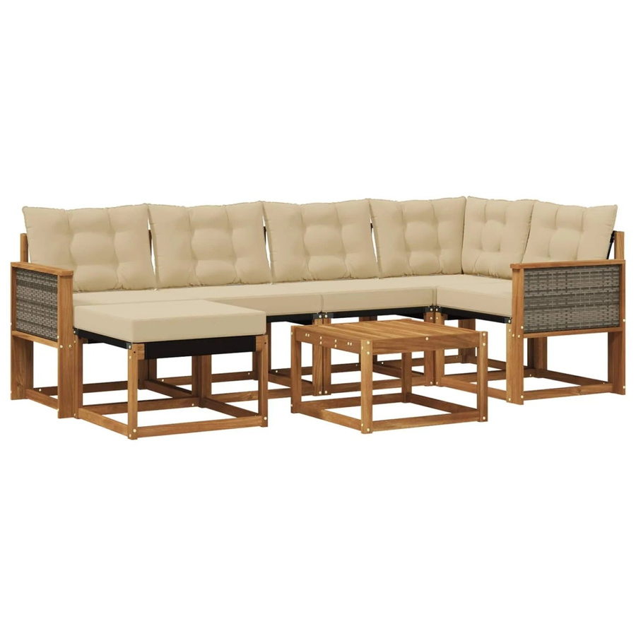 vidaXL Outdoor-Sofagarnitur aus massivem Akazienholz mit Textilene und Kissen in Natur-Beige, 7-teilig - Bild 2