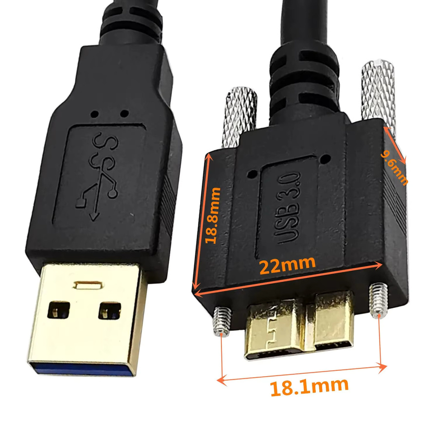 BSN USB 3.0 auf Micro B Datenkabel mit 90 Grad Winkel und Verriegelungsschrauben in Schwarz, Länge: 5 m und 3 m - Bild 4