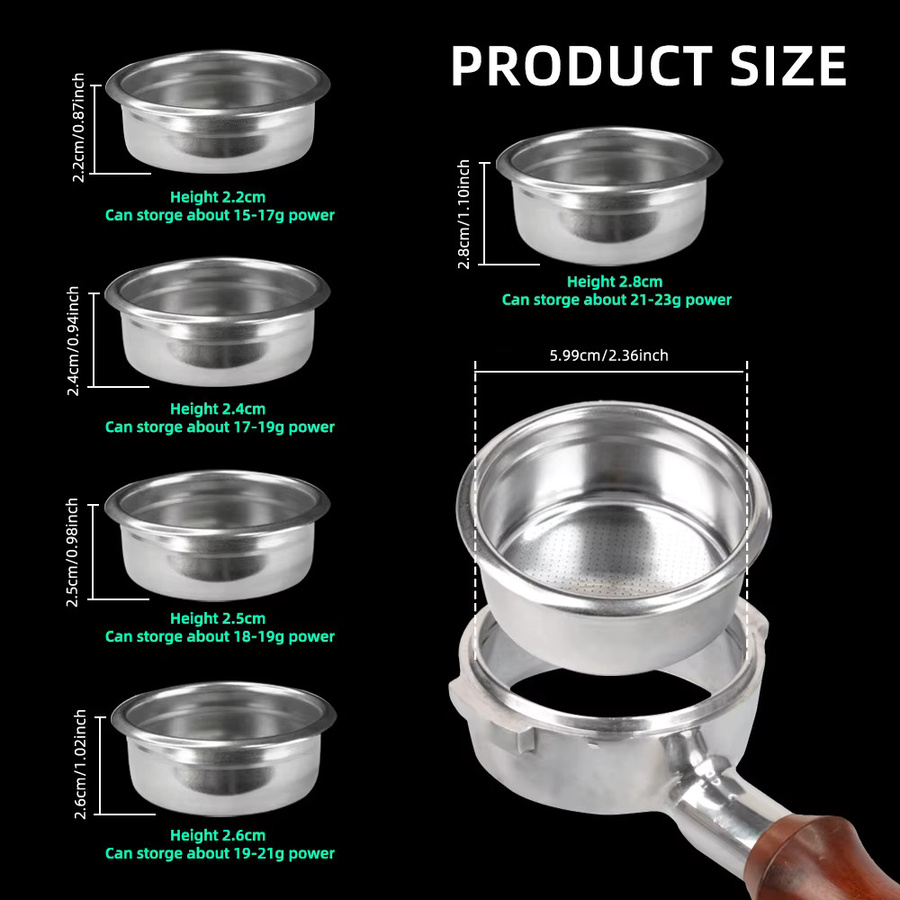 Dalinwell Druckloser Kaffeekorb aus Edelstahl für einlagigen Espresso, Silber, Durchmesser: 58 mm - Bild 2