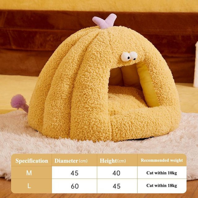 Var Vogue Monsterhaus Katzenbett in Orange mit warmem Kissen für Katzen und Hunde - Bild 1