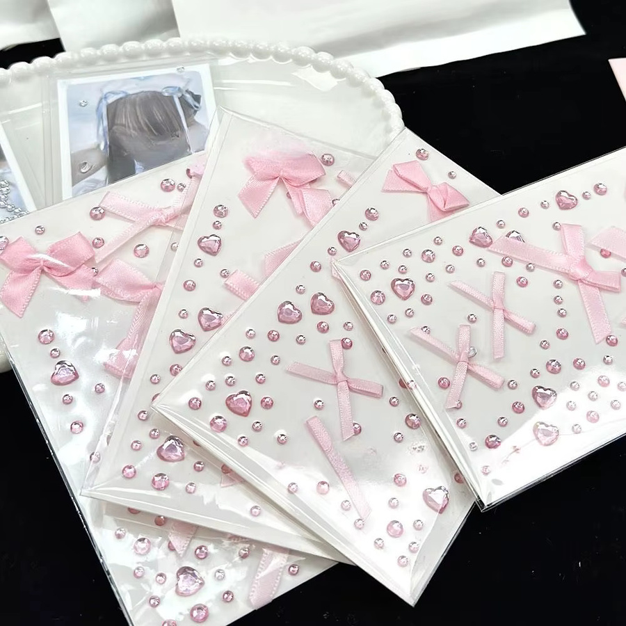 Rosa 3D Liebe Spitze Schleife Kristall Aufkleber mit Strass für DIY Foto Deko und Kpop Fotokarten - Bild 5