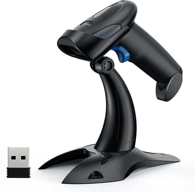 Eyoyo EY-019WS Handheld 2D Barcodescanner mit verstellbarem Stand, 2.4G drahtlos und USB, Schwarz - Bild 1