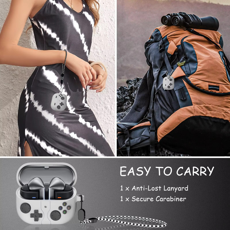 Samsung Galaxy Buds 3 FE Buds 3 Pro Buds 3 Schutzhülle Game Player Design in Schwarz mit Karabiner und Umhängeband - Bild 5