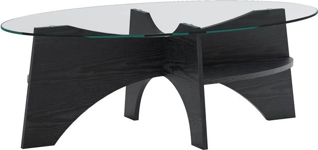 okwish Beistelltisch mit Sicherheitsglas und fächerförmigem Gestell in Schwarz, B/T/H: 105 x 60 x 35,6 cm - Bild 1