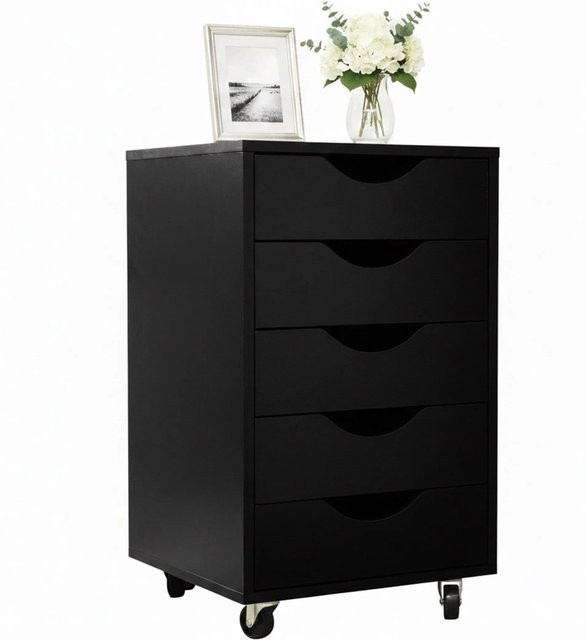 Relaxdays Rollcontainer aus MDF in Schwarz mit 5 Schubladen, H x B x T: 66,5 x 40 x 40 cm - Bild 1