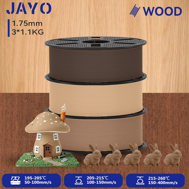 JAYO Wood PLA Filament 1,75mm mit echten Holzfasern, Braun, 3,3 kg - Bild 1