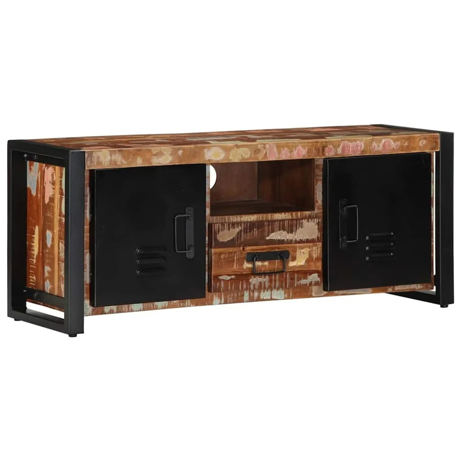 vidaXL TV-Schrank im Industrial Design aus Massivholz und Metall, Farbe Braun/Schwarz, B/T/H: 100 x 30 x 40 cm - Bild 2