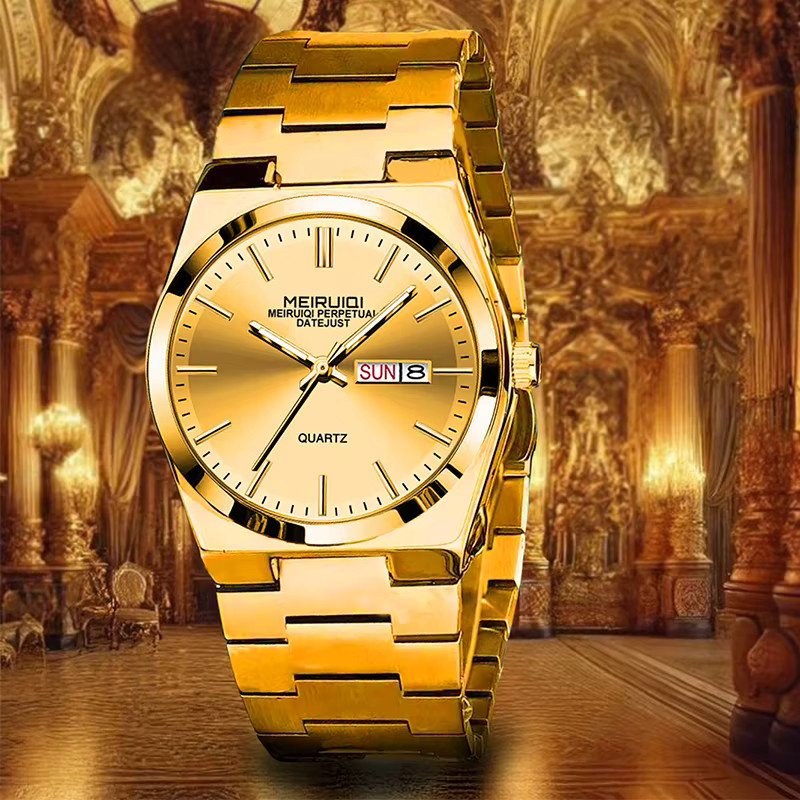 MEIRUIQI Armbanduhr Edelstahl, Gold, Quarz, Herren - Bild 3