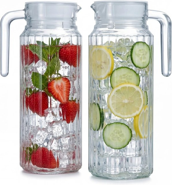 BigDean 2er Set Glas-Kühlschrankkrug mit Deckel, transparent, 1,1 l pro Krug - Bild 1