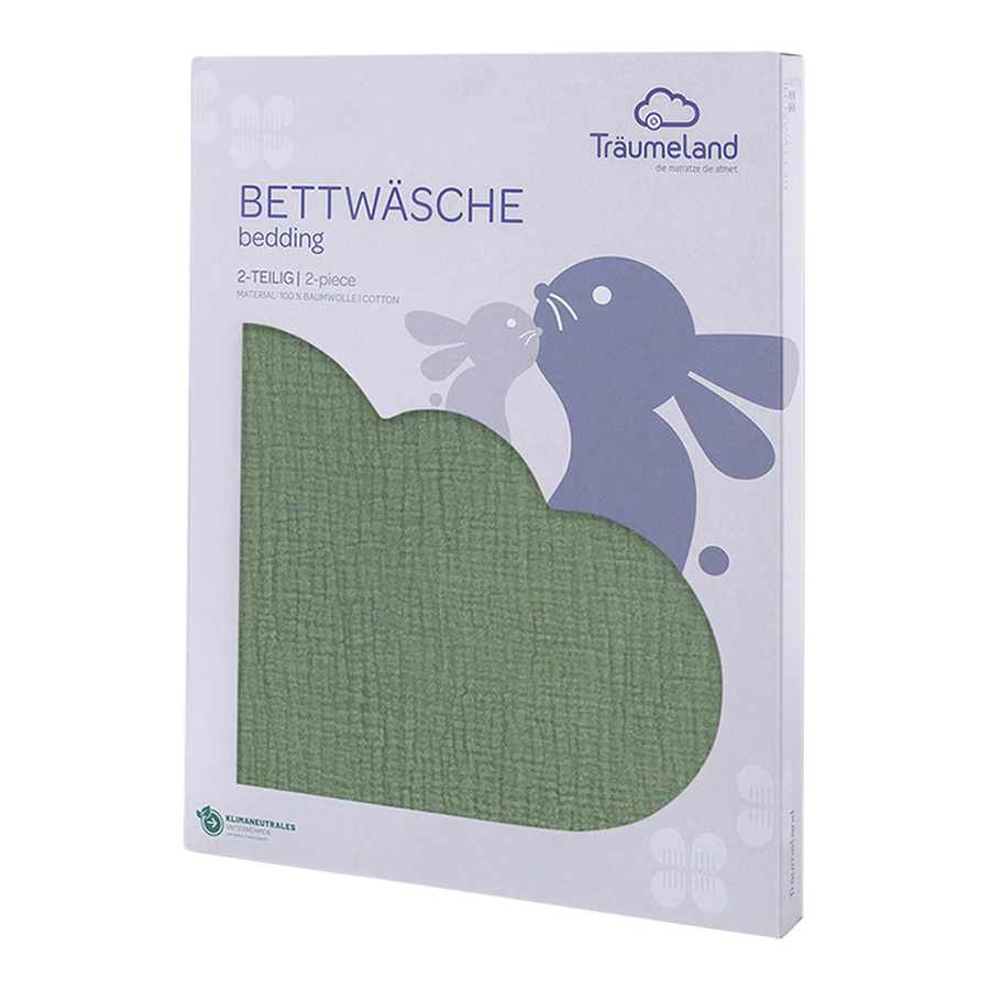 Träumeland Bettwäsche aus Baumwollmusselin mit Tierprint in Grün, Set bestehend aus Kopfkissenbezug 40 x 60 cm und Bettbezug 100 x 135 cm - Bild 2