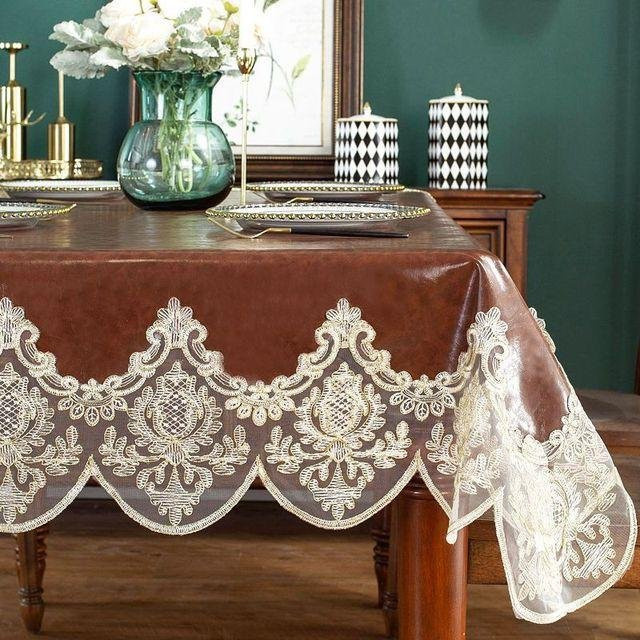 Wasserdichte Tischdecke von Your Warm Home in Braun mit floraler Spitze, quadratisch, B/T/H: 60 x 60 x 1 cm - Bild 1
