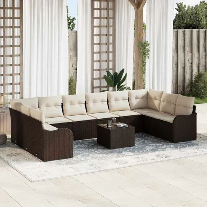 vidaxl Garten-Sofa-Set aus Poly-Rattan mit 11 Kissen in Braun - Bild 1