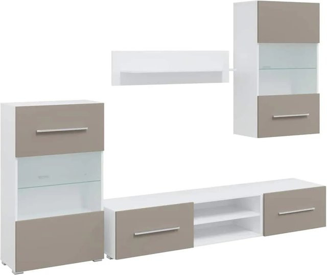 vidaXL 5-teilige moderne Wohnwand mit LED-Beleuchtung in Steingrau und Weiß aus Holzwerkstoff - Bild 1