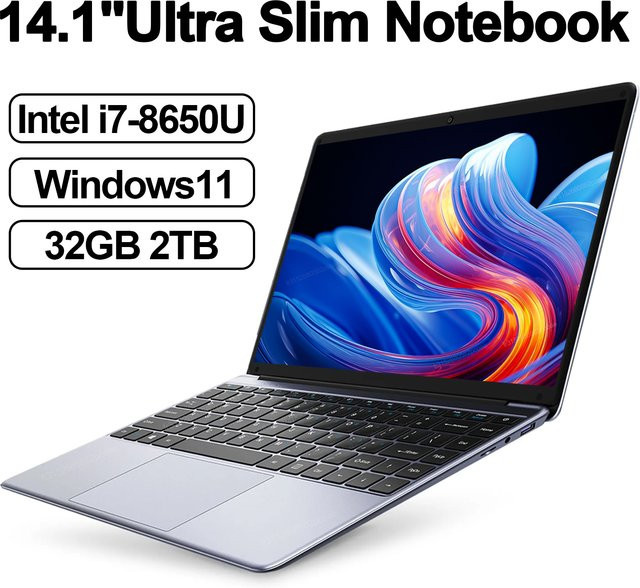 Lenovo HOT Ultra Slim Laptop 14,1 Zoll Silver mit Intel Core i7 8650U, 32GB RAM, 2TB Speicher und Windows 11, Full HD Display - Bild 1
