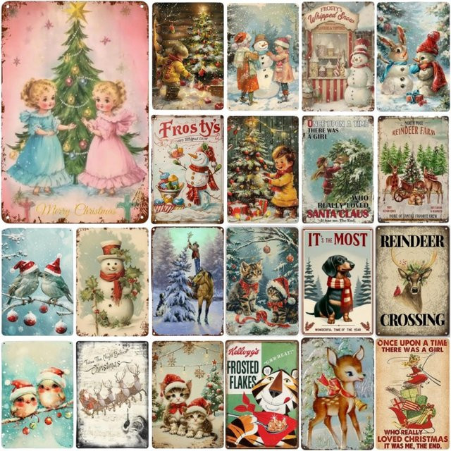 Vintage Metall Poster Weihnachten Elf von MINISO, buntes Zinn-Wandschild mit grafischem Motiv - Bild 1