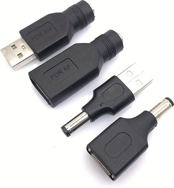 USB-A auf DC 5,5x2,1mm Stromadapterkabel mit männlichem und weiblichem DC-Steckverbinder für 5V in Schwarz - Bild 1