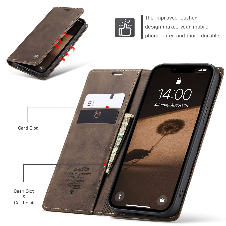 WeFor Magnetische PU-Leder Flip Wallet Case für iPhone 17e in Braun mit Kartenhalter und Standfunktion - Bild 2