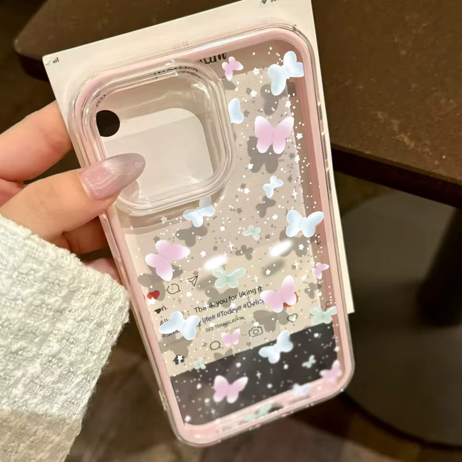 Caynes Handyhülle mit bunten Schmetterlingen aus transparentem TPU für iPhone 11 bis iPhone 17 Pro Max, stoßfeste Silikon-Schutzhülle, Multicolor und Transparent - Bild 3