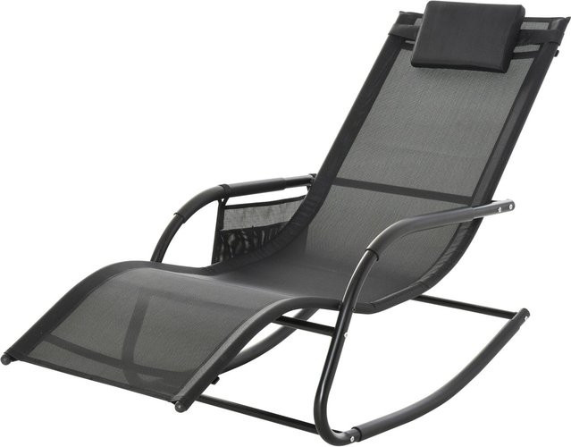 Outsunny Schaukelstuhl aus Metall mit Textilene-Bezug und Kissen in Schwarz, B/H/L: 62 x 88 x 150 cm - Bild 2