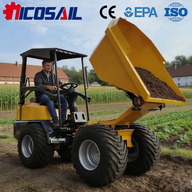 Nicosail D130 Mini-Dumper Gelb, CE-zertifiziert, kompakter Baustellen-Dumper mit 1560kg Traglast - Bild 1