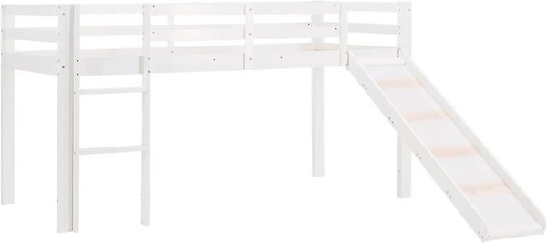 Homestyle4u Kinder Hochbett mit Rutsche und Lattenrost aus Massivholz in Weiß, B/T/H: 204,5 x 90 x 217 cm