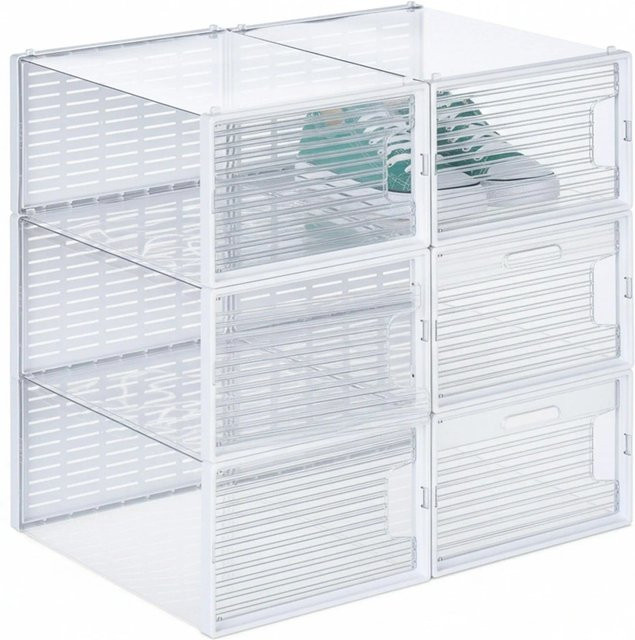 Relaxdays 6er Set Schuhboxen aus Kunststoff, transparent, stapelbar, B: 23,5 cm, T: 15,5 cm, H: 34 cm - Bild 1