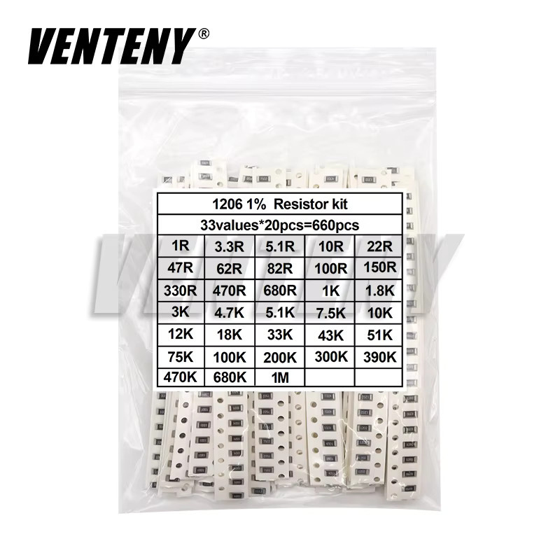 NUOWIIN SMD Chip Widerstand Sortiert Kit 660 Teile mit 33 Werten von 1R bis 1M Ohm für Bauformen 0201 bis 1206 inklusive 20 Widerstandsproben - Bild 1