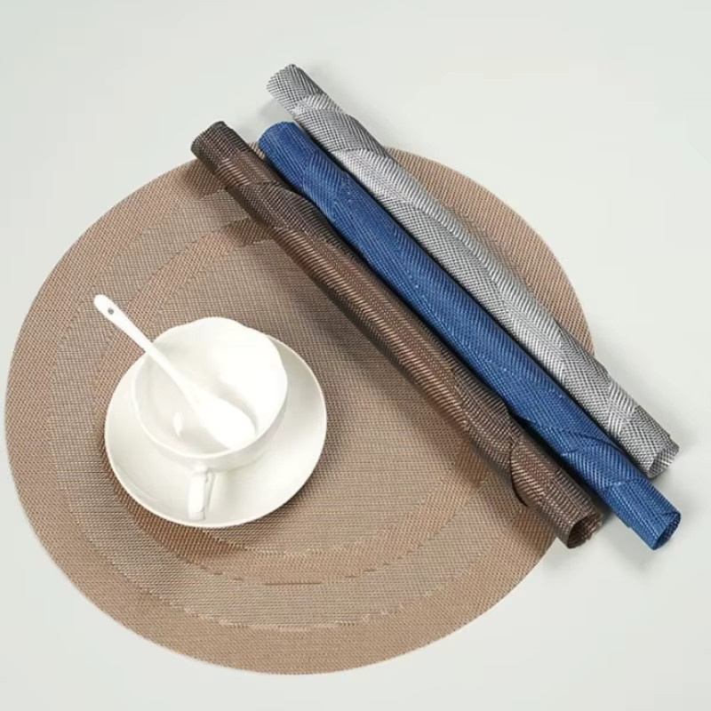 Runde Vinyl-Tischsets von inyahome in Blau, rutschfest und waschbar, gewebtes PVC für Küche und Esszimmer - Bild 3