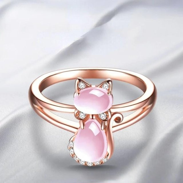YIRAN Jewelry Fingerring, Katzen, Kupfer, Roségold, Zirkonia, Damen - Bild 1