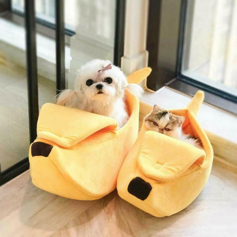 Gemütliches Katzenbett in Bananenform aus Plüschstoff, Mehrfarbig, B/T/H: 55 x 20 x 15 cm - Bild 1