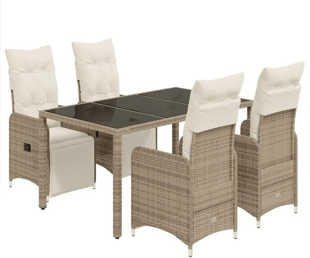 vidaXL 5-tlg Garten-Bistro-Set aus Poly Rattan mit Kissen und Hartglas, Braun/Beige/Cremeweiß, B/T/H: 110 x 60 x 75 cm - Bild 1