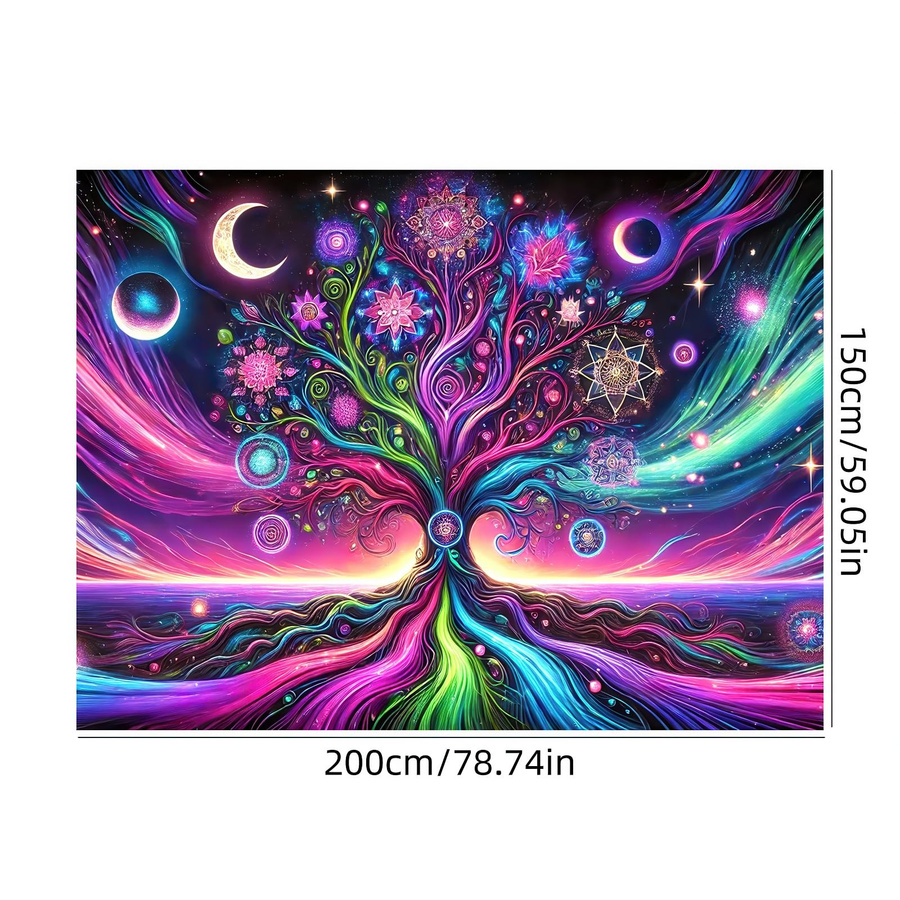 UV-reaktiver Lebensbaum Wandteppich von JMG Household Supplies mit Galaxie- und Weltraum-Motiv in Multicolour, Breite: 60 cm, Höhe: 40 cm - Bild 2